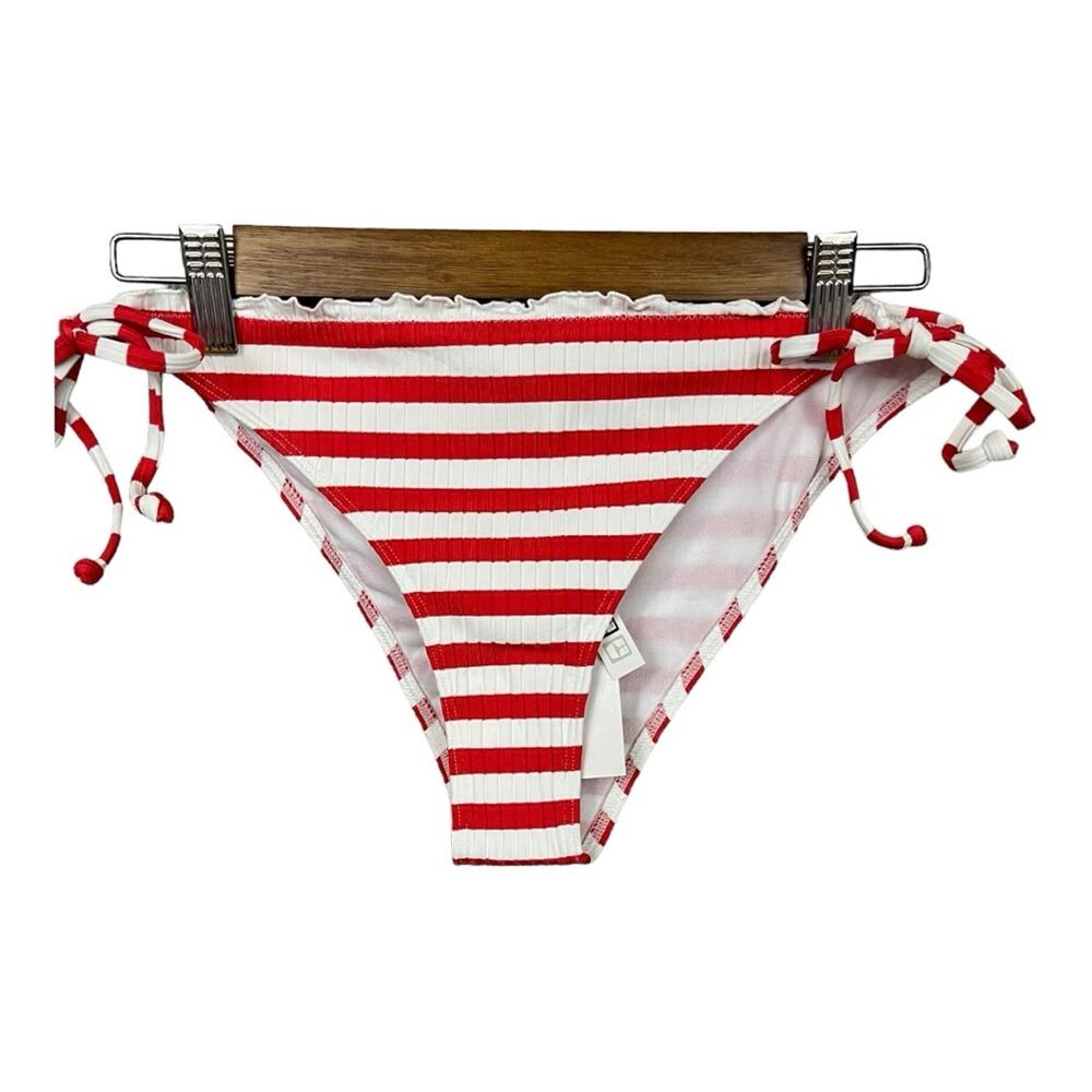 Roxy Hello July Tie String Red and White Ruffled Bikini Bottom Size L NWT - Picture 3 of 12